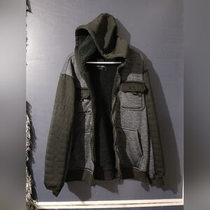 GUC Modern Culture Sherpa lined Black and Gray Hooded Utility Jacket Size Large